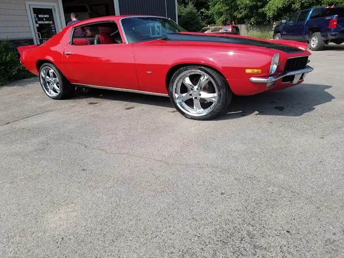 Red classic Camaro at Beck