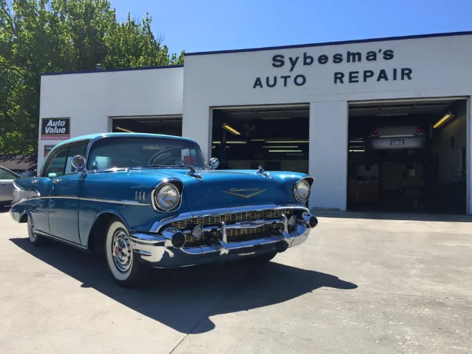 Classic Chevrolet in front of Sybesma's Auto Repair