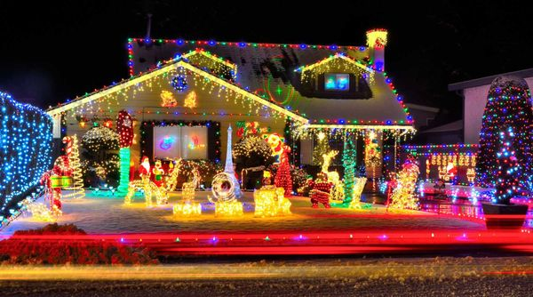 Home with colorful holiday lights