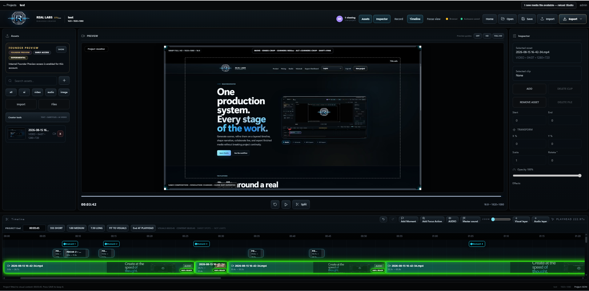 RealVideoCreator Studio timeline and layered editor